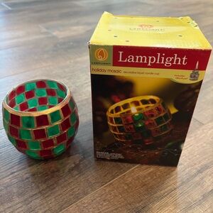 Lamplight Holiday Mosaic Candle Holder Red Green Christmas Decor Festive Small